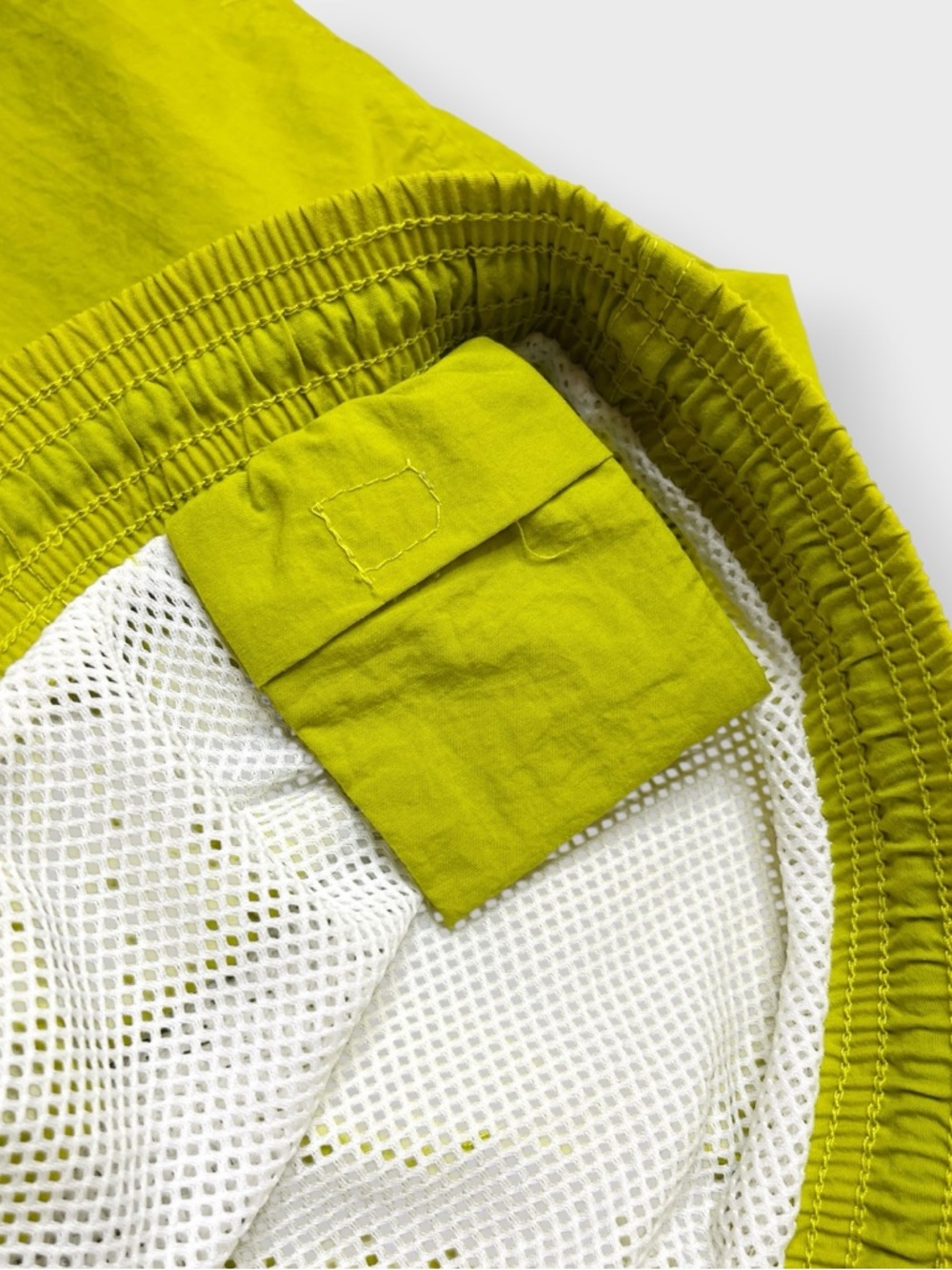 Vintage 90s Cheetah Nylon Lime Green Swim Trunks, Mesh Lined Shorts, Pockets L - Picture 6 of 9